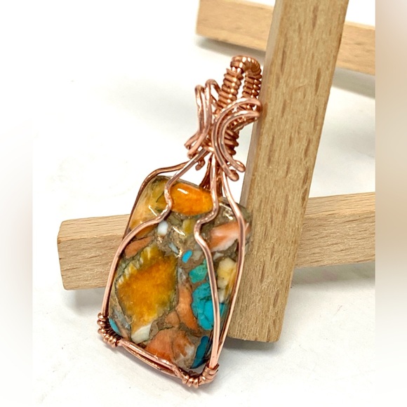 HANDMADE Spiny Oyster Turquoise and Bare Copper Hand Wrapped Statement Pendant - Picture 5 of 10